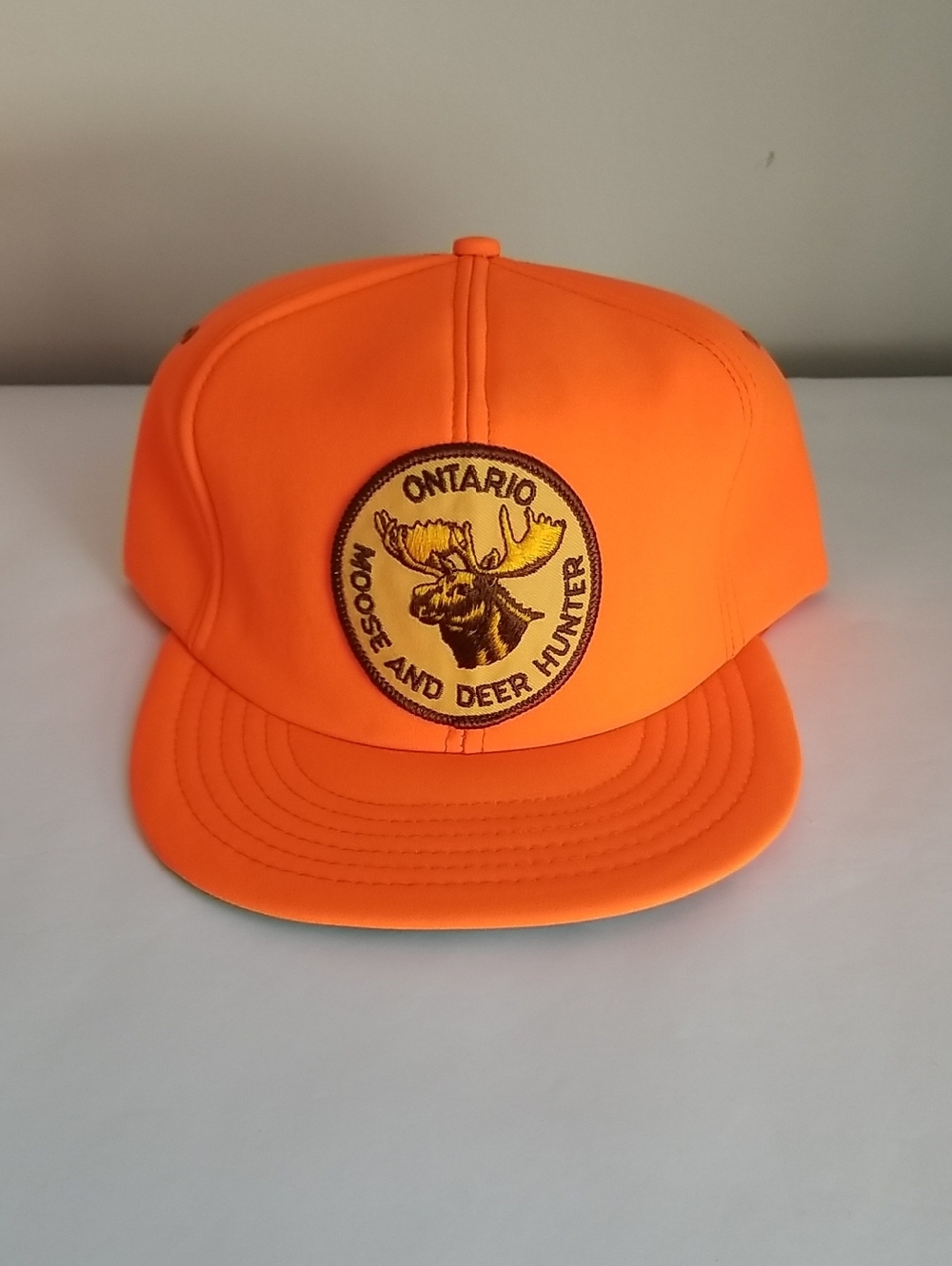 1980s Ontario Moose And Deer Hunter Blaze Orange Snapback Hat